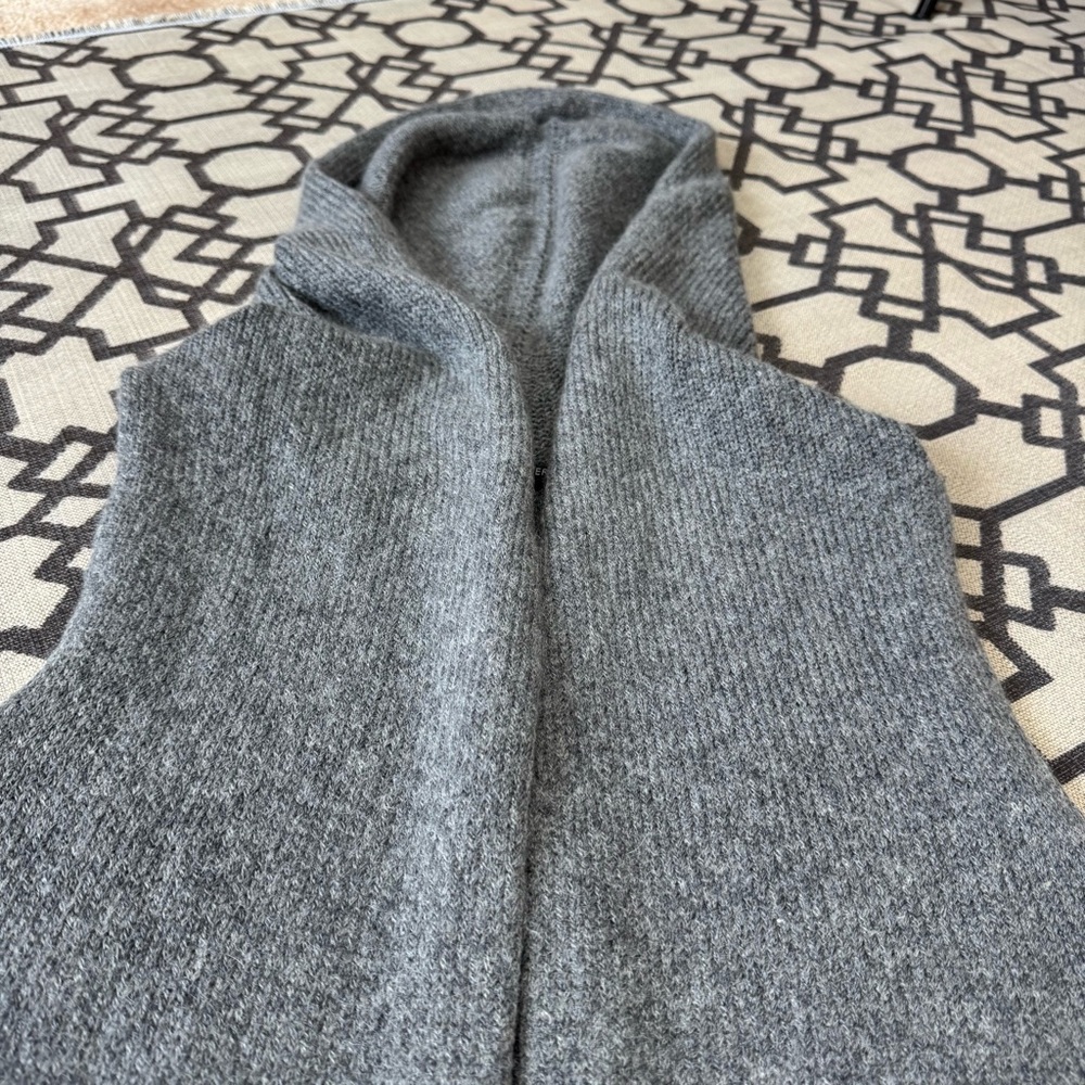 Eileen Fisher Wool Mohair Knit Open Front Hooded Hood Gray Vest Sweater Sz S - Picture 11 of 12